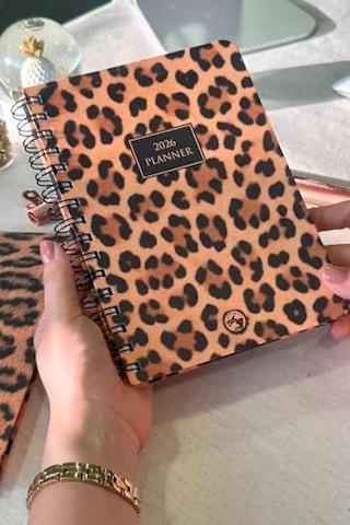 2026 Haftalık Ajanda Spiralli A5 12 Aylık Leopard 103 Ivory