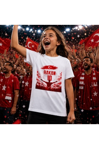Bk Gift Kişiye Özel Türkiye Taraftar Temalı 2026 Dünya Kupası Tasarımlı Çocuk Tişört-7, Tek Yürek Milli Takım Ruhu Beyaz