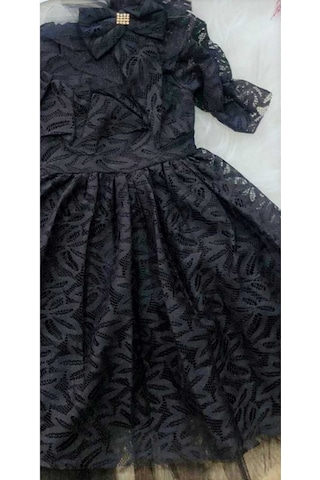 Kız Çocuk Siyah Tül Desenli Doğum Günü Hediye Şık Prenses Elbise Siyah