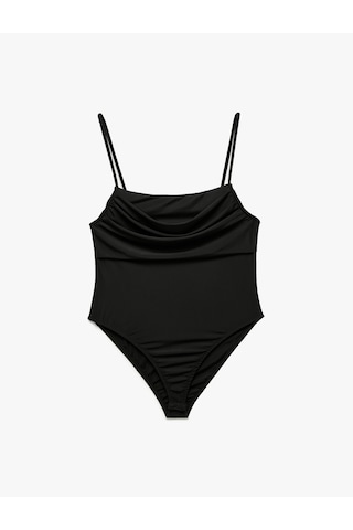 Koton Sandy Kumaş Slim Fit Drapeli İnce Askılı Bodysuit Siyah 5sak10759ek