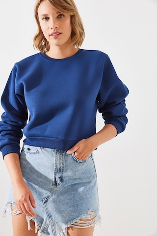 Shade Kadın Bisiklet Yaka Şardonlu Basic Crop Sweatshirt 60251797 - Lacivert