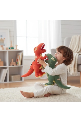 2'li Xl T-rex Dinozor Peluş Oyuncak Seti 55 Cm İthal Soft Kumaş Uyku Oyun Arkadaşı Çocuklara Hediye Çok Renkli