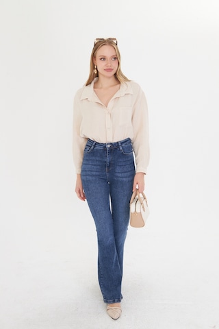 Kadın Oversize Basic Cepli Müslin Gömlek Bej