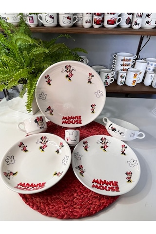 6 Parça Minnie Mouse Model Çocuk Bebek Yemek Takımı Beslenme Seti Çok Renkli