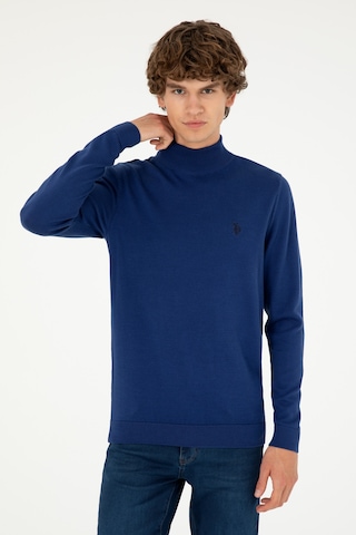 U.S. Polo Assn. Erkek Slim Fit Yarım Boğazlı İndigo Basic Kazak 50293499-VR028