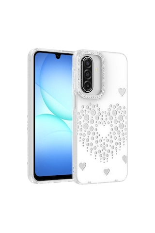 Maks Technology Samsung Galaxy Uyumlu A26 Kılıf Damla Taşlı Mkst Rivas Sert Pc Kapak - Beyaz