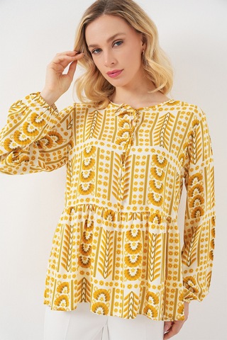 Kadın Desenli Uzun Kol Bluz 970 - Sarı Sari