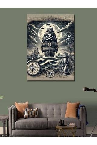 Kanvas Tablo Korsan Gemisi Ve Deniz Motifi 70cmx100cm