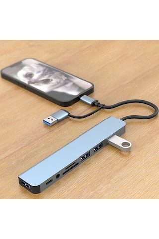 Plentiful 7 In 1 Usb Ve Type-c To Usb A + Type-c Usb 3.0 Çevirici Adaptör Çok Portlu Çoklayıcı Usb Hub