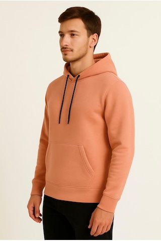 Axxel Erkek Somon Kapüşonlu Sweatshirt-w1108 Pembe 3 İplik Şardonlu