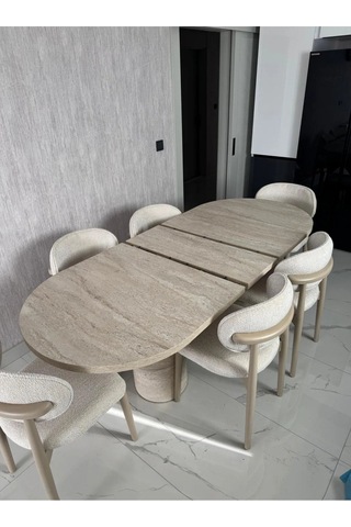 Eyfel İskandinav Tarzı Açılır Masa & 6 Sandalyeli Yemek Masası Takımı Krem