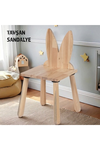 Woodnjoy Joykidstoy Doğal Ahşap Çocuk Sandalye Tavşan Ahşap