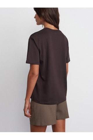 Dilvin Dekoratif Dikişli Bisiklet Yaka Tshirt 101a30312 Koyu Kahve Koyu Kahverengi