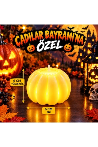 4 Adet Vıp Yüksek Kalite Bal Kabağı Mum Led Işıklı Mum Cadılar Bayramına Özel Bal Kabağı Işıklı Mum Gün Işığı