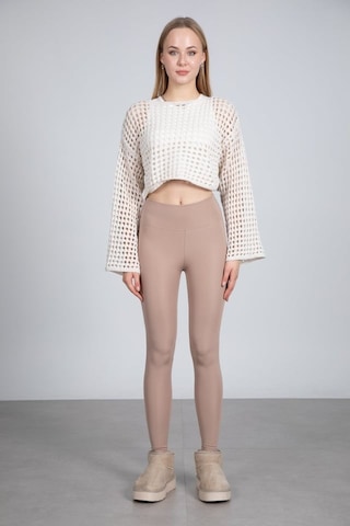 Duygudan Ekru Ajurlu Crop Bluz - Ekru Çok Renkli