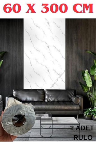 60cmx300cm Tek Parça Yapışkanlı Rulo Mermer Desenli Duvar Paneli Kağıdı Silinebilir Cf-1035-mıra Beyaz - Füme