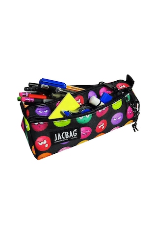 Jacbag Dual Prime İki Bölmeli Üçgen Emoji Çok Renkli Kadın/kız Çocuk Kalem Çantası Çok RENKLİ