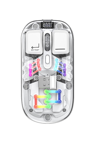 Mufunye Şeffaf Kablosuz Çift Modlu Rgb Aydınlatmalı Fare - 2.4g+bluetooth, 1600dpı, Sessiz Tuşlar, Şarjlı H118