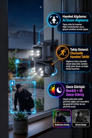 Baff Ics-5632 6mp Çift Lens Wifi Akıllı Güvenlik Kamerası Ptz Aı İnsan Algılama Hareket Takip Gece Görüşlü