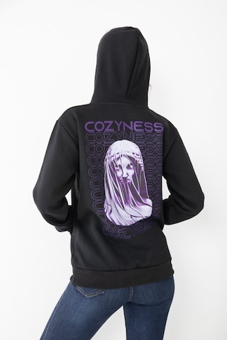Unisex Siyah Renk Baskılı Kapşonlu Sweatshirt Siyah