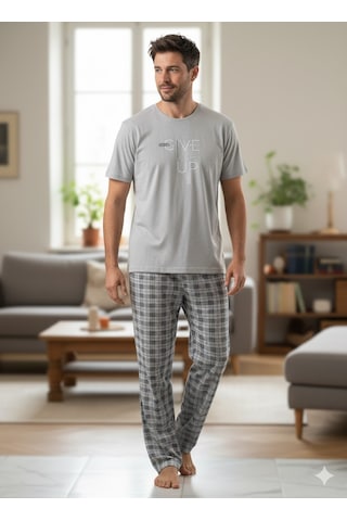 Erkek Mavi Kısa Kol Pijama Takım Mavi