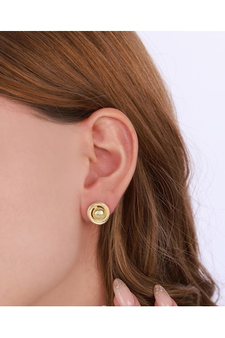 Taşsız Sarmal Model Gümüş Küpe - Gold Renk Gümüş