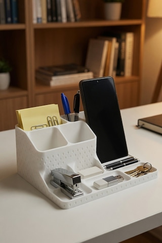Telefon Standlı Masaüstü Organizer Kalemlik, Notluk Ve Ofis Düzenleyici