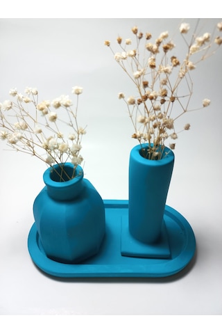 Tabaklı Dekoratif İkili Vazo Set Random Çok Renkli