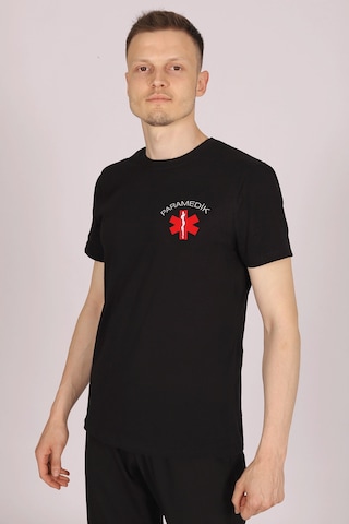 Siyah Paramedik Bisiklet Yaka Tişört Unisex