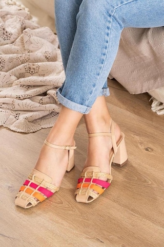 Aycan Shoes Kadın Bilekten Bağlamalı Kafesli Süet Topuklu Sandalet Mina 001