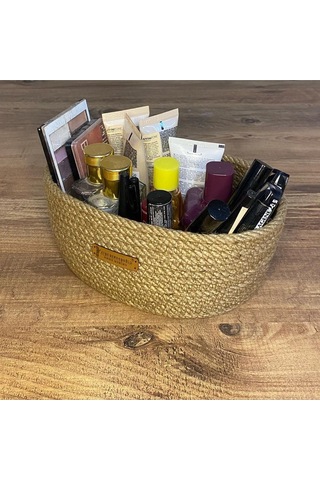 Hasır Sepet, Oval Jüt Sepet, %100 Doğal Hasır Sepet, Çok Amaçlı Dekoratif Hasır Sepet, Organizer 001