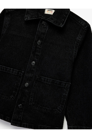 Koton Pamuklu Düğmeli Uzun Kollu Cep Detaylı Denim Ceket Siyah 6wkb20001td Siyah
