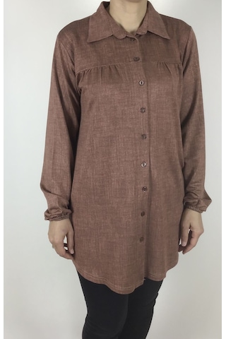 Mevsimlik Kolları Lastikli Boydan Düğmeli Gömlek Kiremit