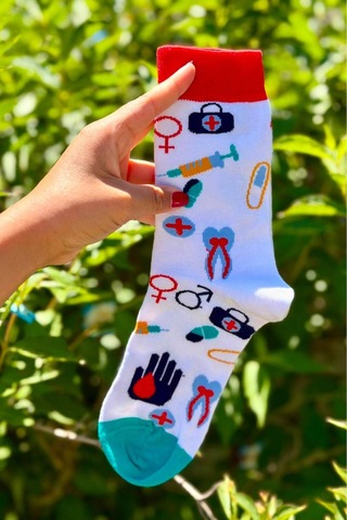 Lousocks Unisex Doktor Hemşire Medikal Desenli Beyaz Soket Çorap