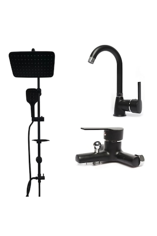 Faumix KAV670 Siyah Banyo + Lavabo Bataryası + Duş Seti Siyah