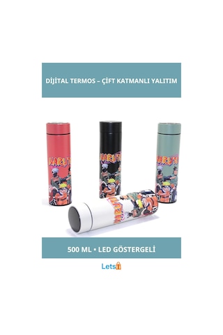Anime Baskılı Dokunmatik Led Sıcaklık Göstergeli Paslanmaz Çelik Termos 500 Ml Çok Renkli