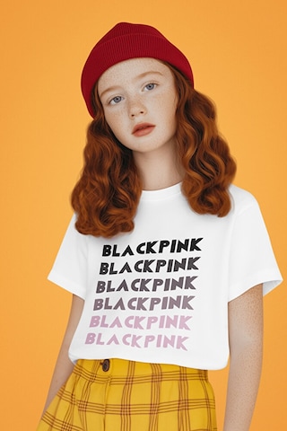 Sevbano Blackpink Kpop Baskılı Unisex Çocuk Tişört 1-12 Yaş Beyaz