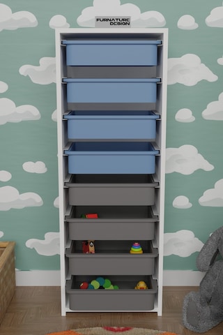 8 Sepetli Çok Amaçlı Dolap Oyuncak Mutfak Dolabı - Beyaz-mavi&gri