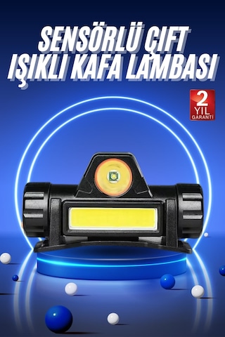 Ledli Şarjlı Kafa Lambası Led Şarjlı Su Geçirmez Kafa Feneri Açık Mor