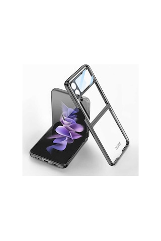 Samsung Uyumlu Galaxy Z Flip 4 Kılıf Zore Kıpta Lensli Kapak Siyah