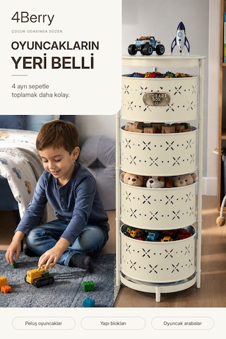 4 Katlı Metal Çok Amaçlı Düzenleyici Sepet Mutfak Sebzelik, Oyuncak, Banyo Ve Ev Organizeri Krem