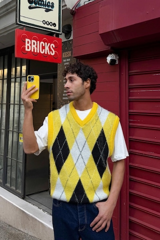 Flaw Baklava Desen Triko Süveter Sarı Sarı