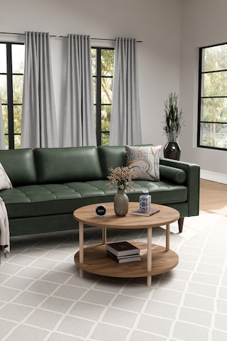 Alpaevmobilya Modern Yuvarlak Orta Sehpa 60 Cm 2 Raflı Ahşap Ayaklı Çok Amaçlı Organizer Sehpa Atlantik Çam