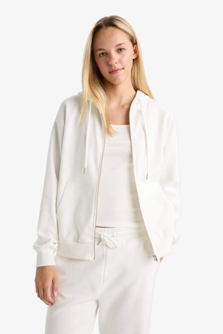 Defacto Relax Fit Kapüşonlu Basic Düz Kalın Fermuarlı Sweatshirt C1809ax25auer105 Ekru