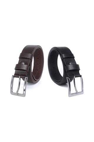 4cm Siyah - Kahverengi 2'li %100 Manda Derisi Erkek Klasik/spor Kemer Siyah Kahverengi