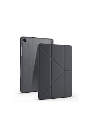 Galaxy Uyumlu Tab A11 Plus Kılıf Frm Tri Folding Kalem Bölmeli Standlı Kılıf - Siyah Kapaklı Kılıf