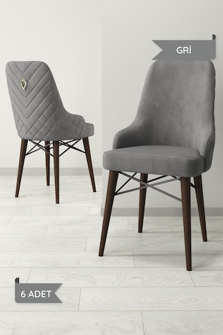 Ege Serisi,ceviz Gürgen Ayaklı 1.sınıf Babyface Kumaş Krem Sandalye 6 Adet Gri