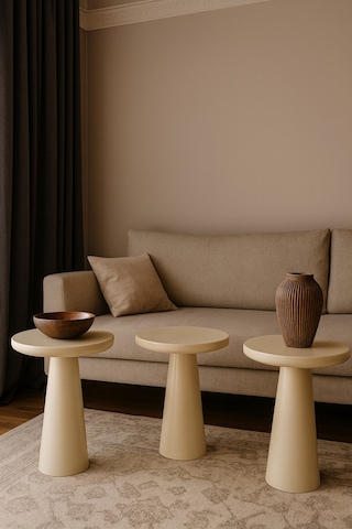 Wood Ahşap Mantar Sehpa 3 Lü Krem Renk - Coffee Table - Zigon Sehpa Bej