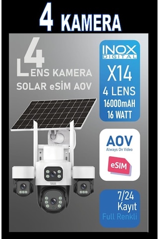 Inox-x14 4lens Esim Solar Kamera + 128 Sd Hafıza Kartı Inox-x14 4lens Esim Solar Kamera + 128 Sd Hafıza Kartı