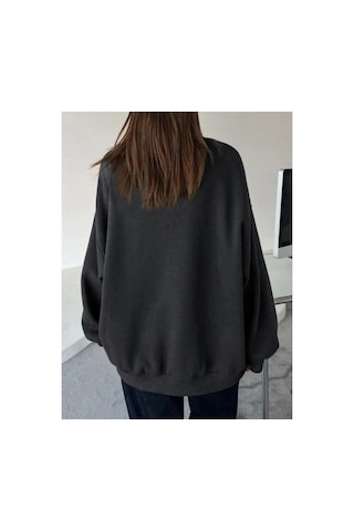 Velmora Fashion Kadın Düz Bisiklet Yaka 3 İplik Sweatshirt - Siyah